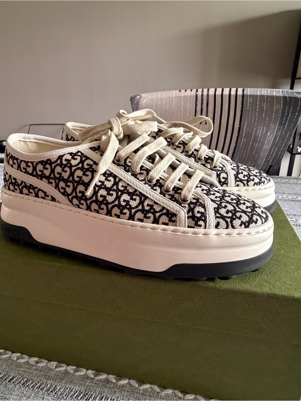 Gucci Black & Cream GG Canvas Platform Sneakers